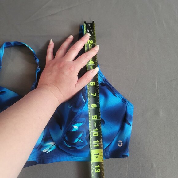 Vintage Y2K Bikini Set Womens 14/D38 Blue Floral High Waisted Adjustable Beach - Picture 4 of 12